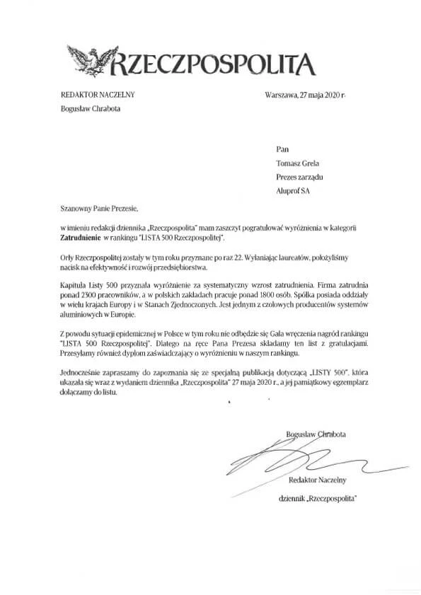 The Rzeczpospolita daily's Top 500 List: Employment