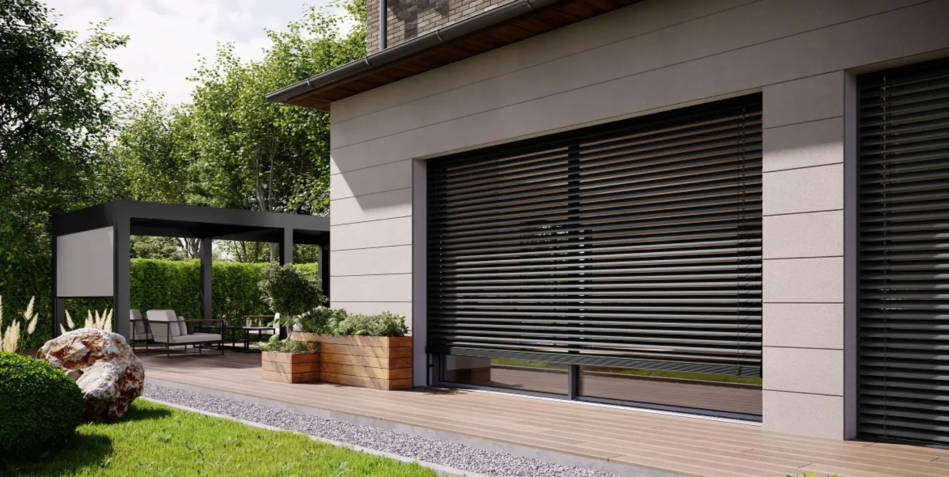 Raffstore à lamelles orientables sur une maison moderne