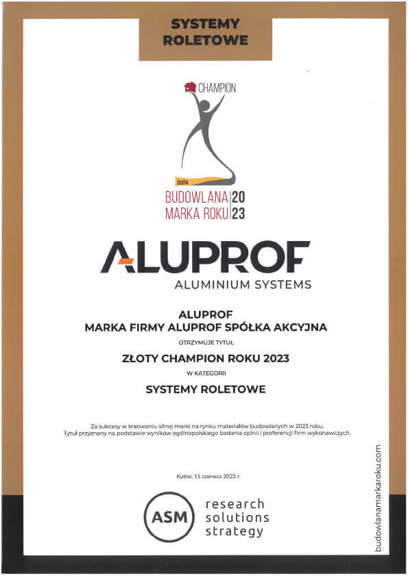 GOLDEN CHAMPION AWARD 2023 IN THE CATEGORY "ROLLER SHUTTER SYSTEMS"