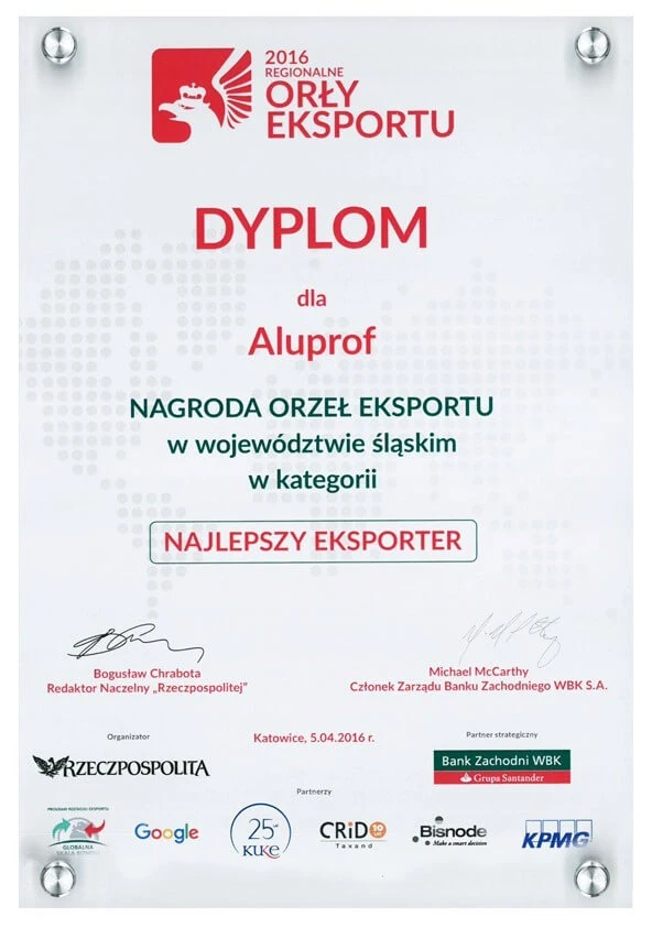 ALUPROF remporte le prix Leader à l'exportation – Orły Eksportu