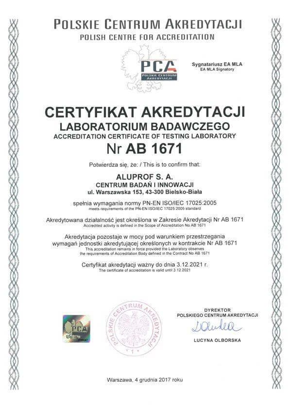 Het Centrum voor Onderzoek en Innovatie van Aluprof met PCA-accreditatie – Uitnodiging tot samenwerking