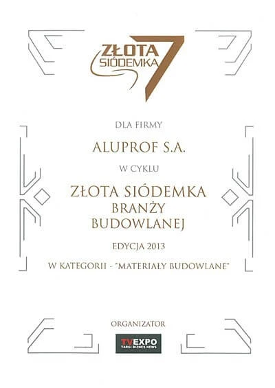 Aluprof laureatem Złotej Siódemki Polskiego Budownictwa
