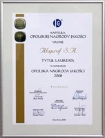 Aluprof S.A laureatem "Opolskiej Nagrody Jakości"