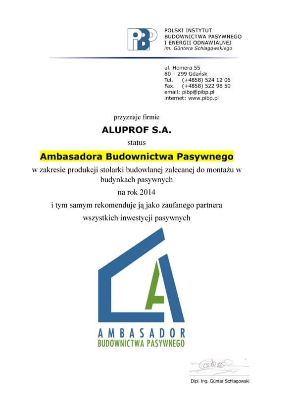 Aluprof Ambasadorem Budownictwa Pasywnego