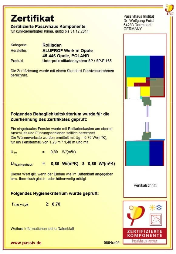 Aluprof’s roller shutters certified by the Passive House Institute