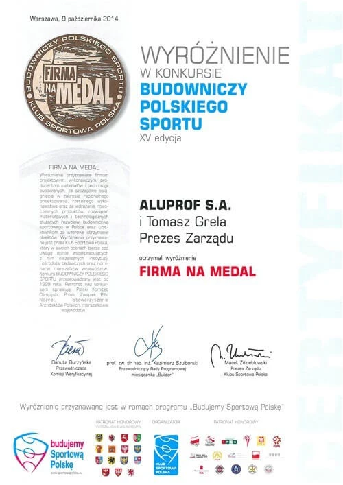 Aluprof firma na medal