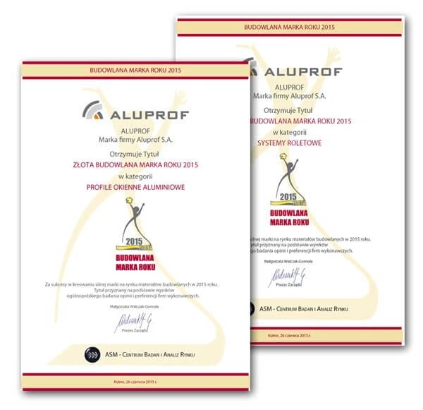 Aluprof podwójną Złotą Budowlaną Marką Roku 2015!