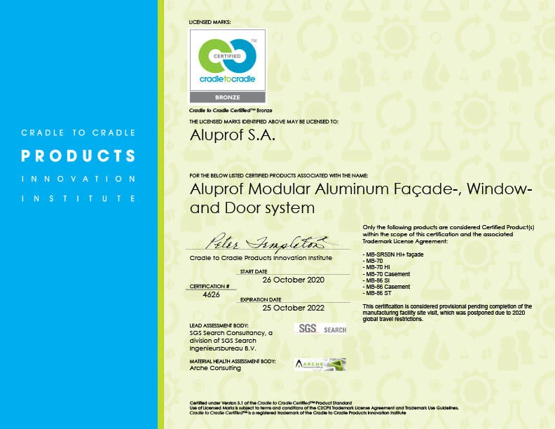 ALUPROF z certyfikatem Cradle to Cradle