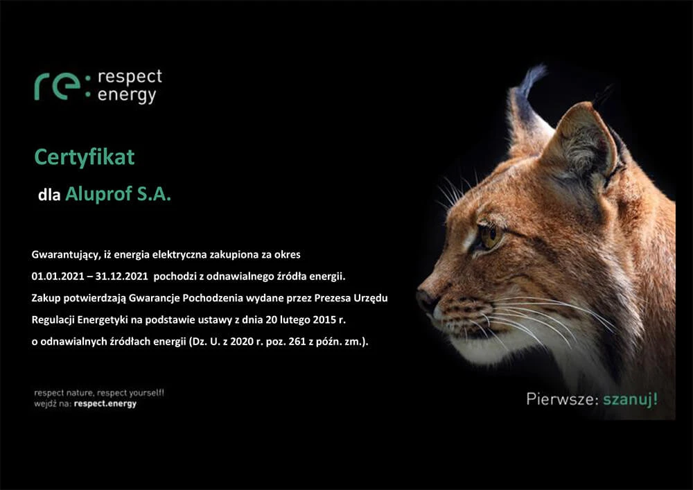 Energia ze znakiem jakości - kolejny krok w działaniach proekologicznych Aluprof