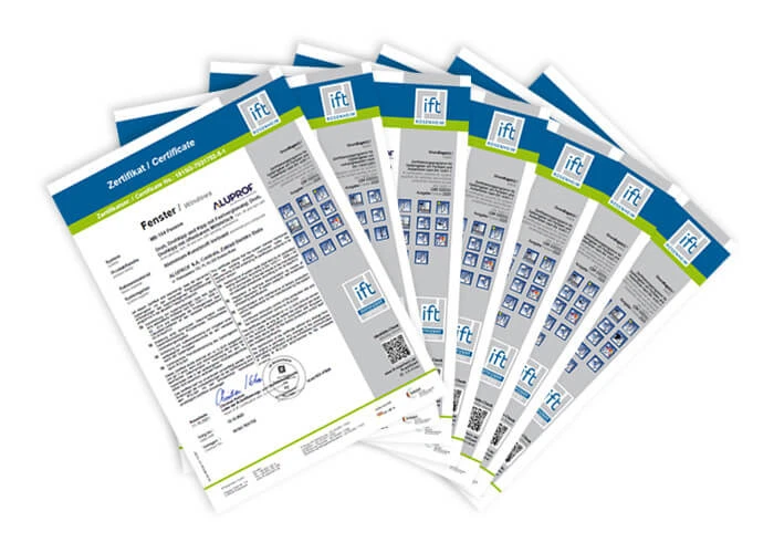 ift Rosenheim-Zertifikate und "Ü"-Zeichen für ALUPROF-Systeme